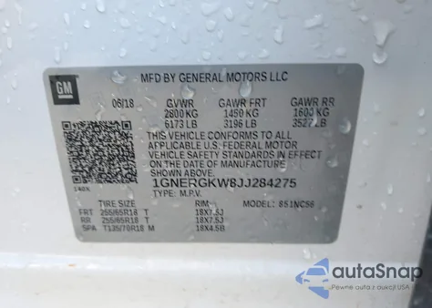 2018 Chevrolet Traverse 1Lt z USA, uszkodzony, nr VIN 1GNERGKW8JJ284275